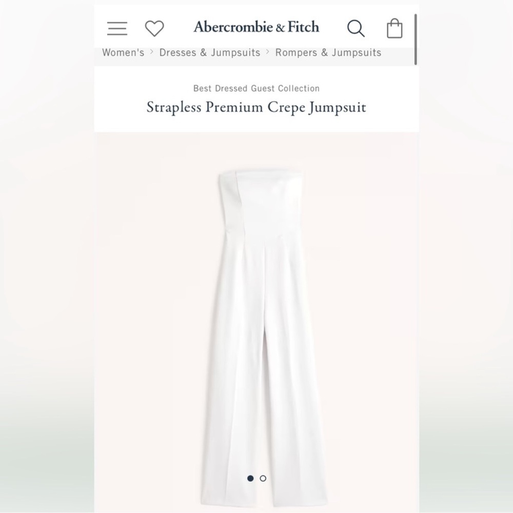 Abercrombie & Fitch White Strapless Wide-Leg Crepe Jumpsuit